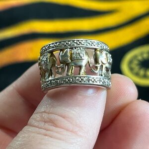 VTG Boho Lucky Elephant Gold Plated Sterling Silver Size 5 3/4 Ring